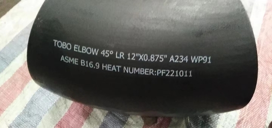 Accesorios de tubería de acero de aleación 45 Codo A234 Grado WP91 12 "X0.875" Codo de soldadura a tope